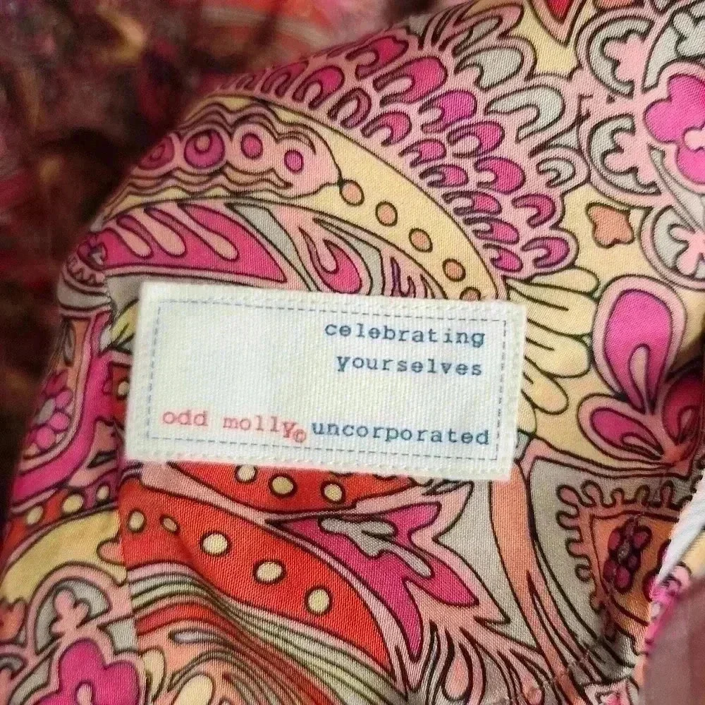 Odd Molly Deep Groove Garden Dress Size 3 / Large Pink Paisley Silky Viscose - Picture 6 of 7